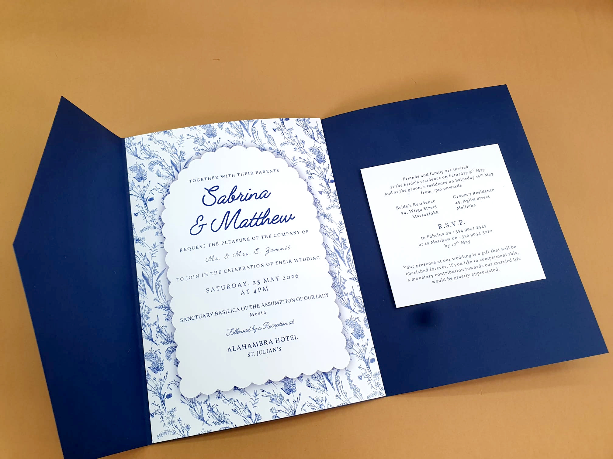 Wedding invitation with custom holder made in Malta