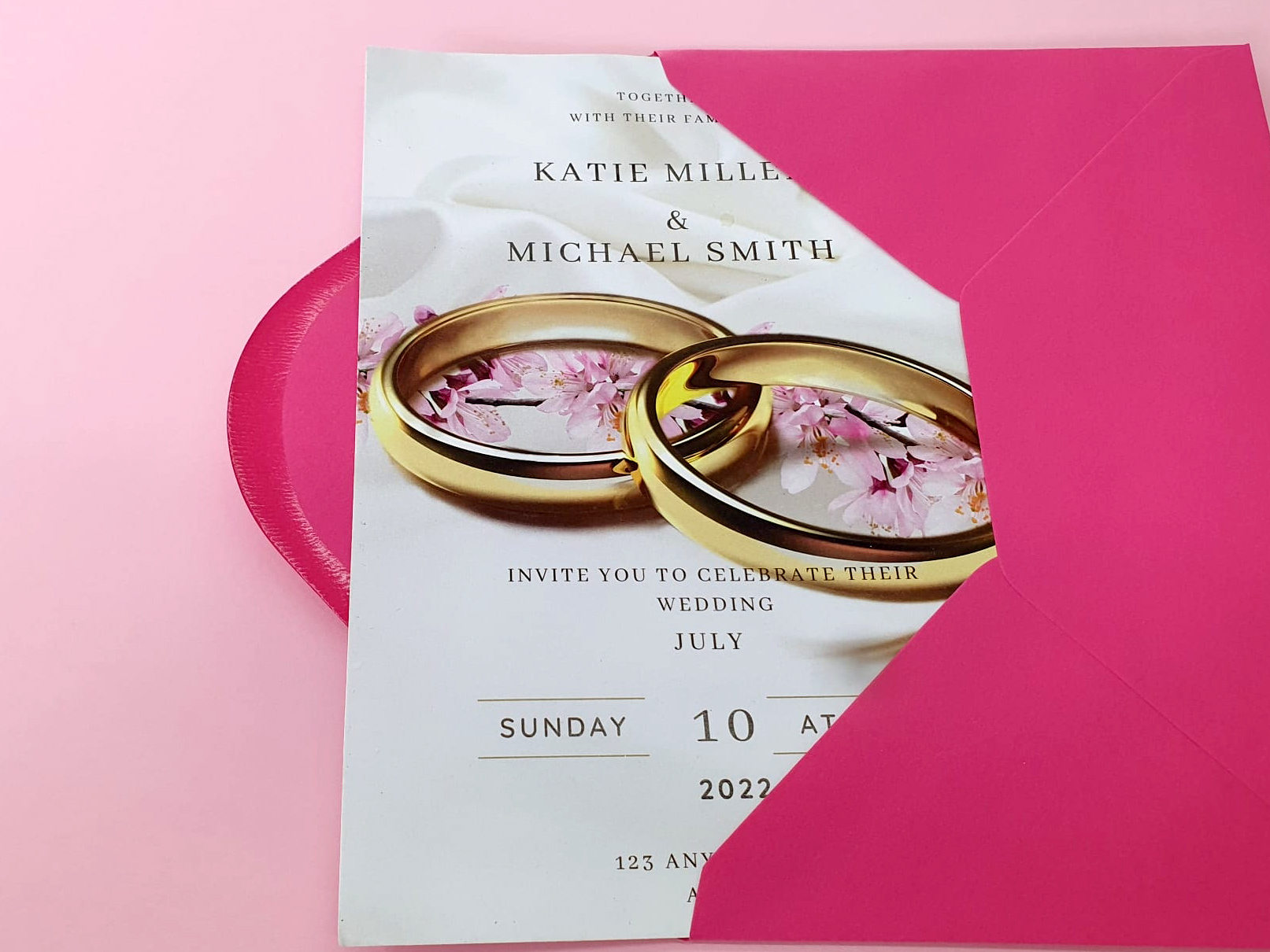Wedding invitations in Malta with pink envelope