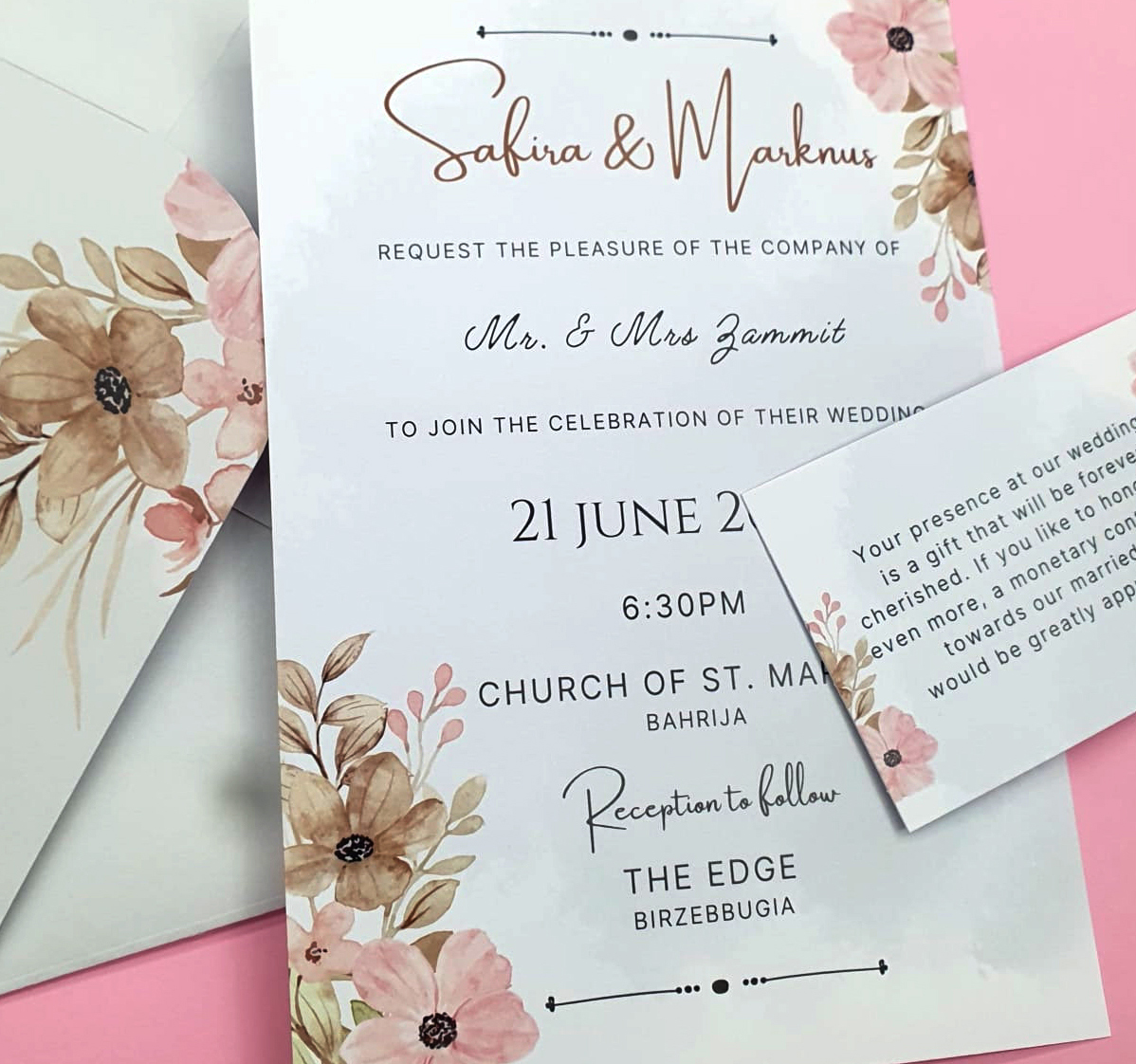 Wedding invitations with custom envelope for Malta weddings